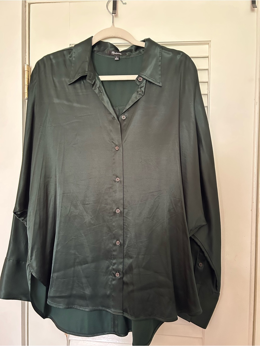 Madewell Satin Button-Front Blouse - Dark Green